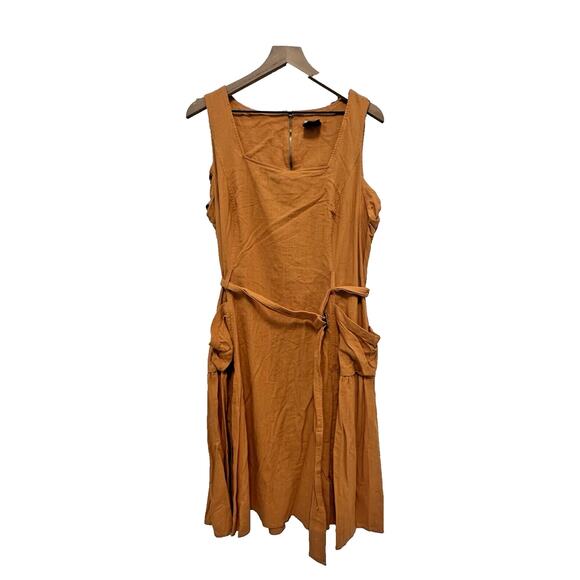 Maison Tara Dresses & Skirts - Maison Tara 18W Dress Linen Blend Squareneck Sleeveless Belt Lagenlook Orange